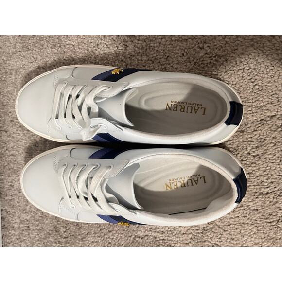 Lauren Ralph Lauren Janson II Leather Comfort Sneakers White/Blue Stripes 8.5 - Picture 5 of 10